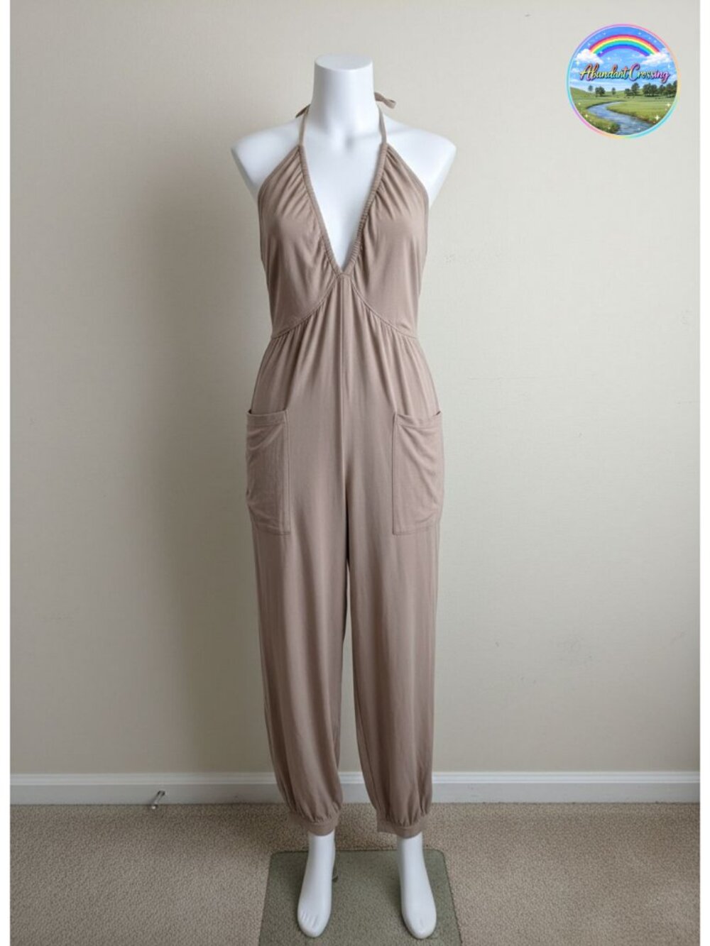 CUPSHE Women's Halter Maxi Jumpsuit 100% Rayon Beach Resort Wear